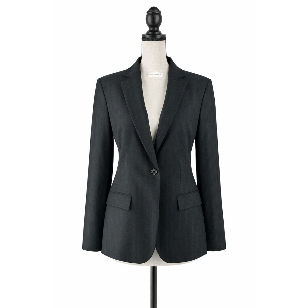 Banana Republic Italy Vintage Women’s Black Striped‎ Wool Blend Blazer Jacket 14